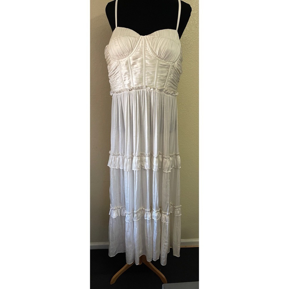 NWT AQUA White Tiered Ruffle Midi Dress XXL Sleeveless Smocked Bustier‎